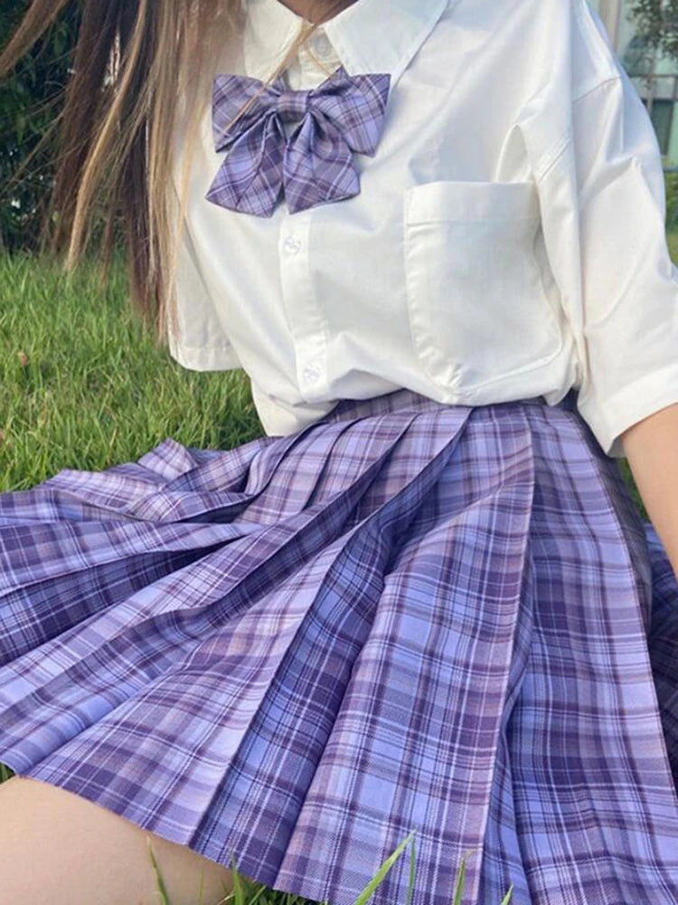 Falda corta de baile estilo preppy de talle alto para chicas