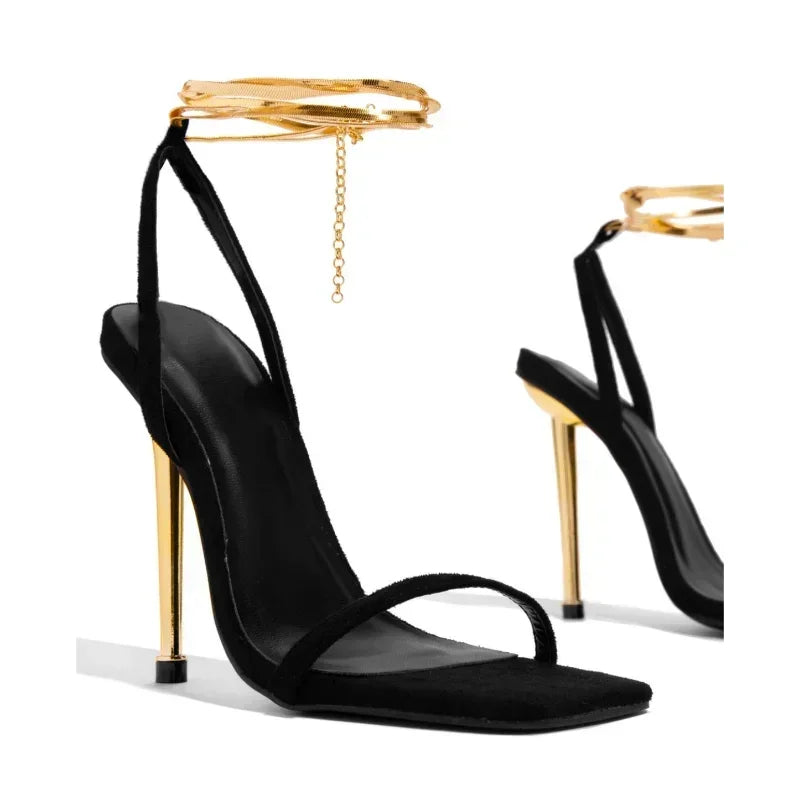 Gold Padlock High Heels Sandals