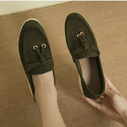 Lefu  Soft Leather Retro Lazy Flat Bottom Shoes