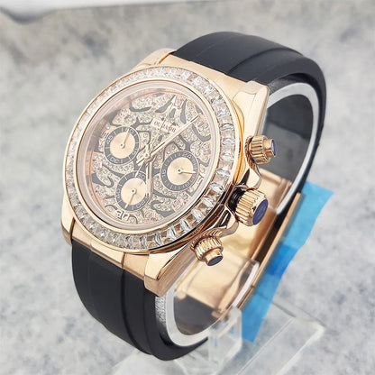 Movement Quartz Chronograph Sapphire Glass Gemstone Dial Luxury Waterproof Wristwatch