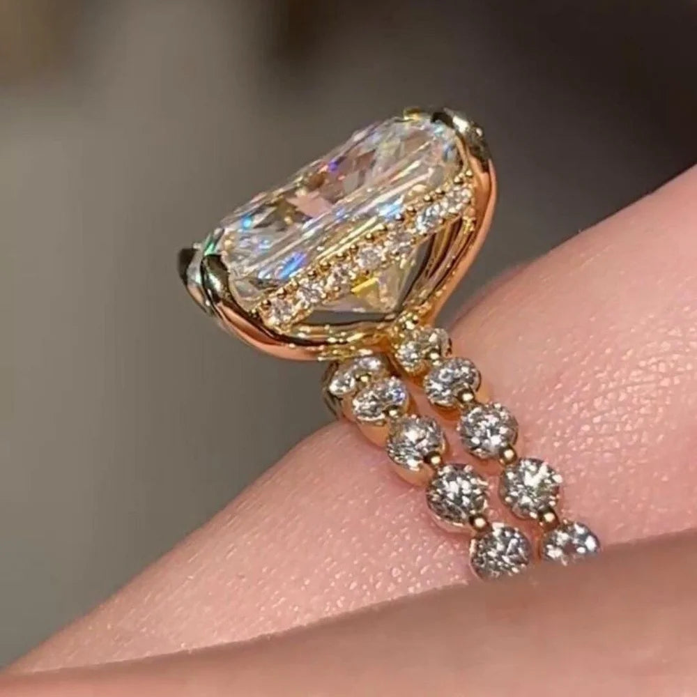Luxury White Zircon Big Stone Rectangle Ring Set