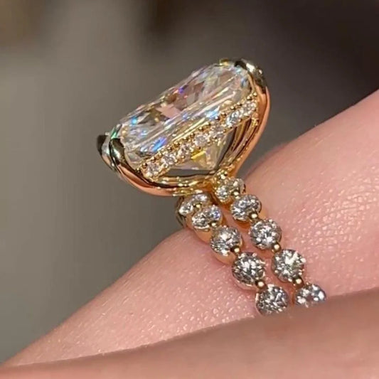 Luxury White Zircon Big Stone Rectangle Ring Set