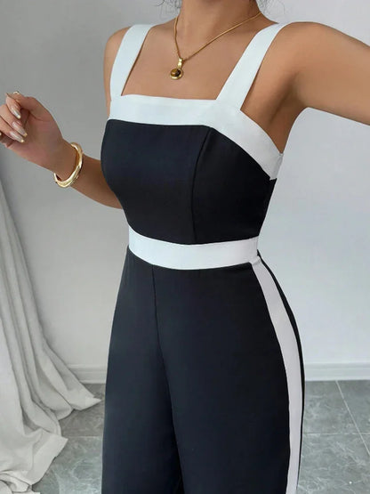Square Neck Contrast Elegant Jumpsuit