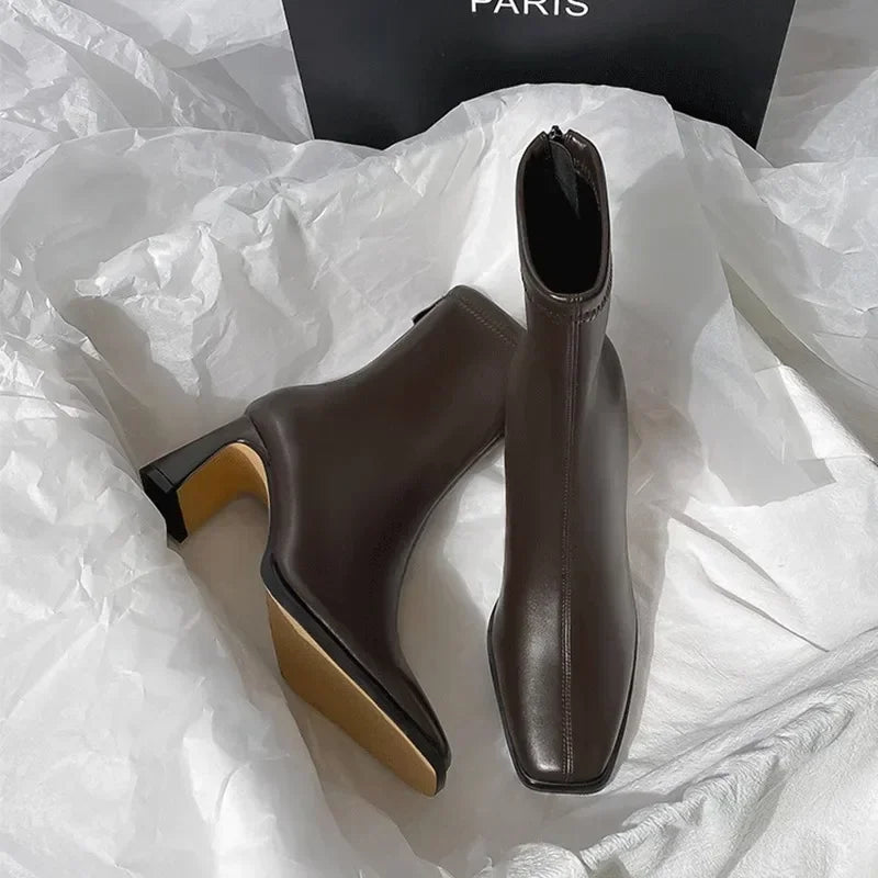 Cotton Ankle Square Toe Short Boots