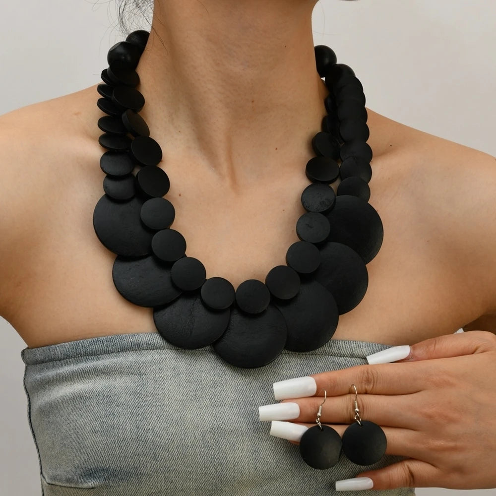 African Bohemian Geometric Wooden Handmade Necklace