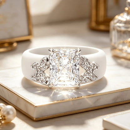 White Silicone Butterfly Side Stones Cut Square CZ Rings