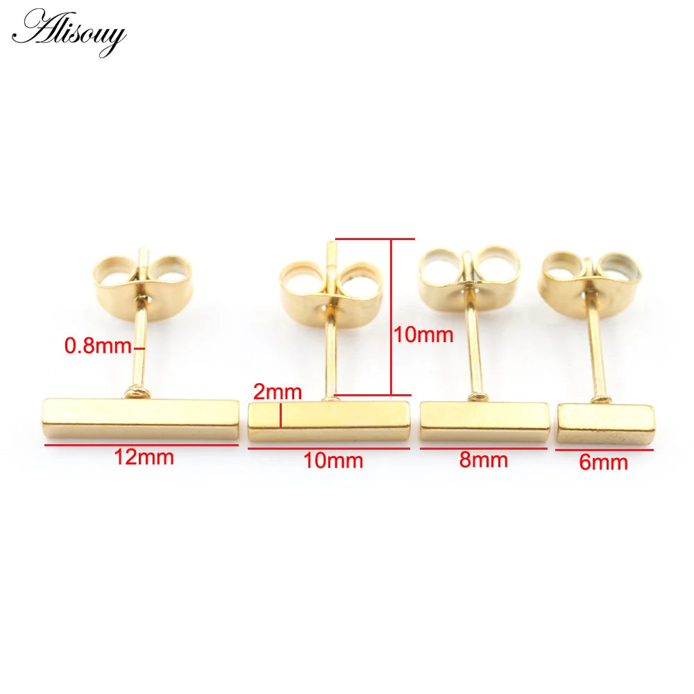Bar Ball Geometric Long Square Ear Stud Earring