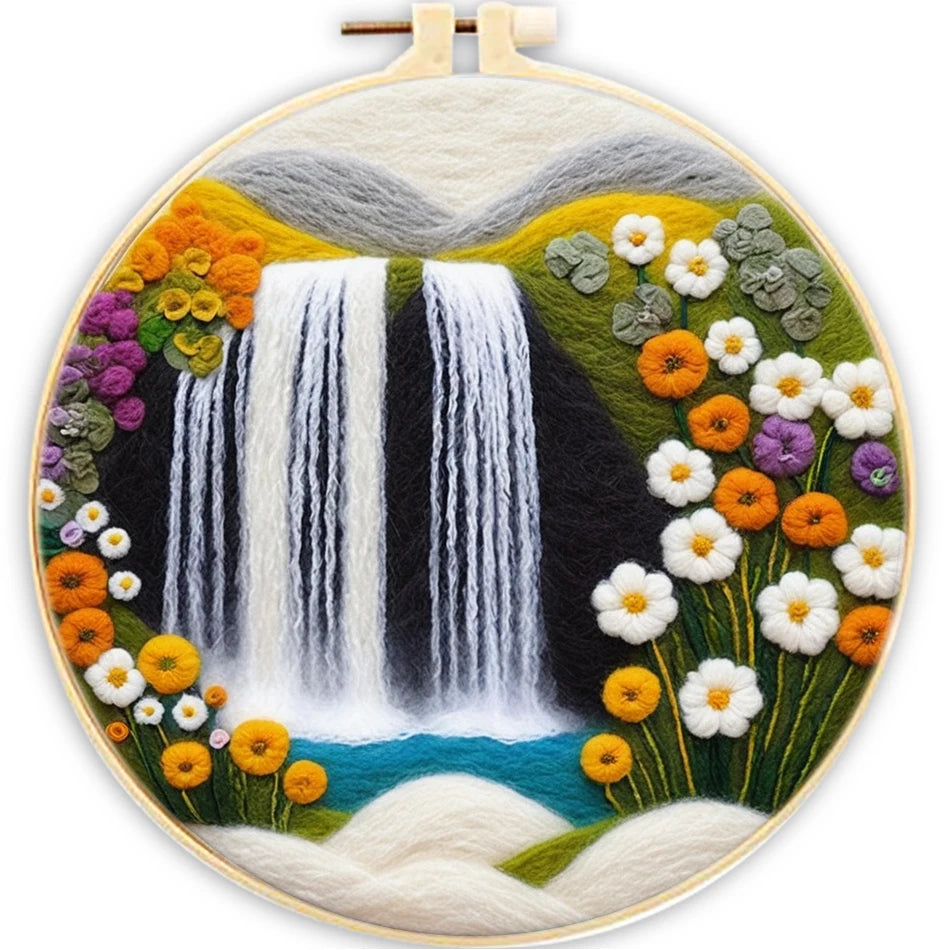 Waterfall Landscape Wool Felting Painting Frame DIY Wool Embroidery Kit