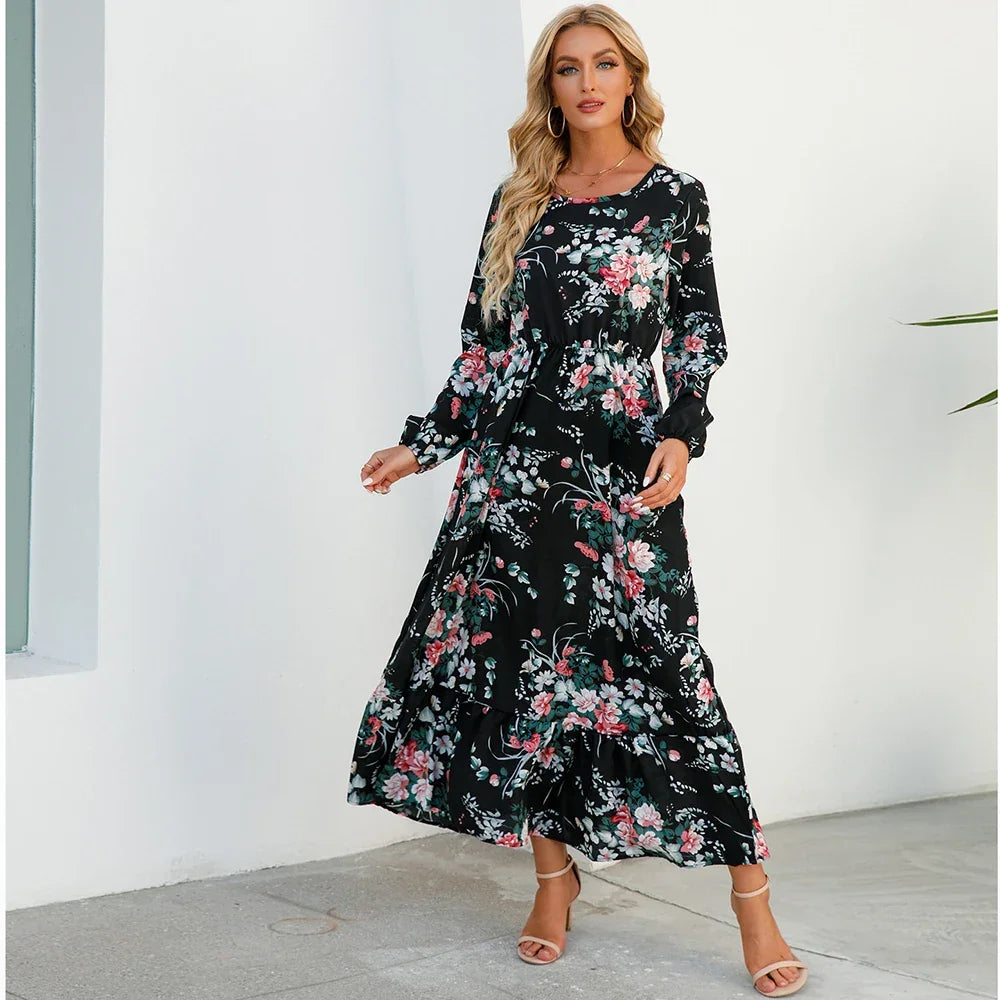Maxi Bohemian Full Sleeve High Waist Chiffon Long Dress