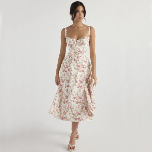 Luxury temperament halter floral dress