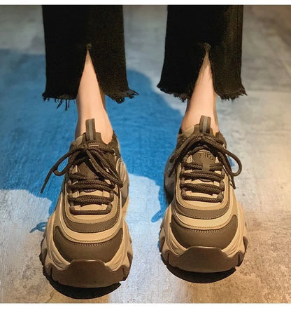 Casual Thick Bottom Platform Leather Chunky Sneakers