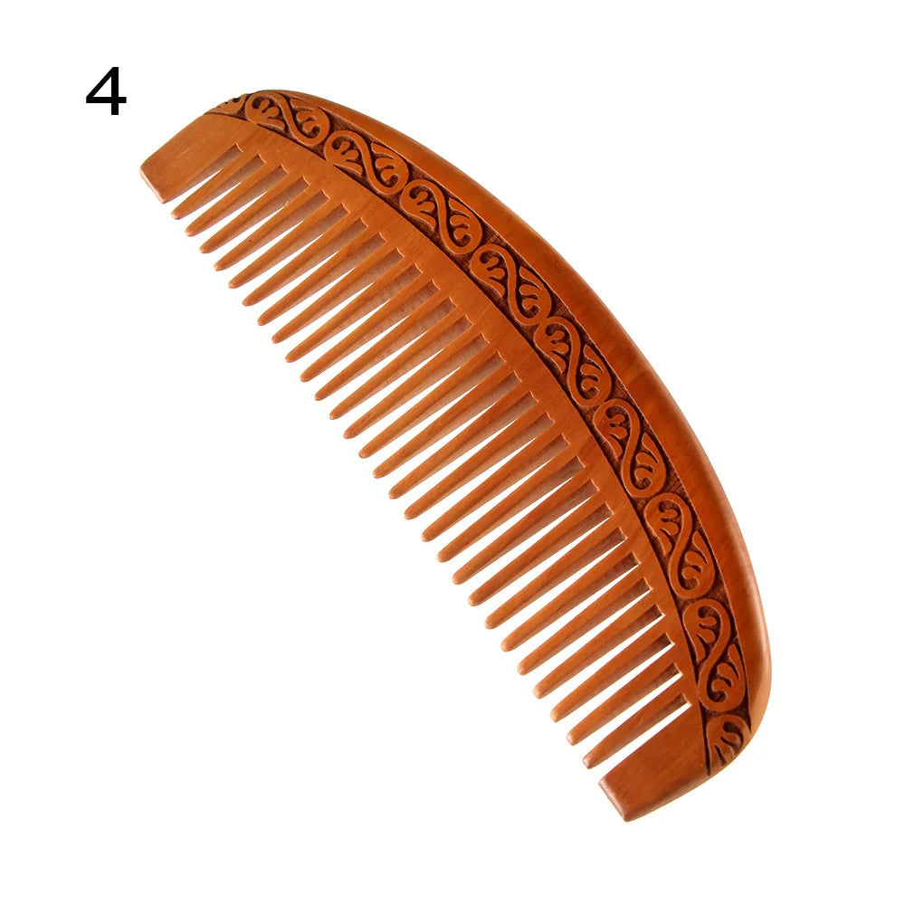 مشط خشبي طبيعي من خشب الخوخ، أسنان قريبة ومضادة للكهرباء الساكنة