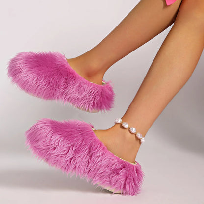 Faux Fur Platform Thick Sole Slippers