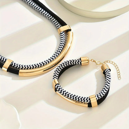 Double Line Metal Tube Exaggerated Necklace Set
