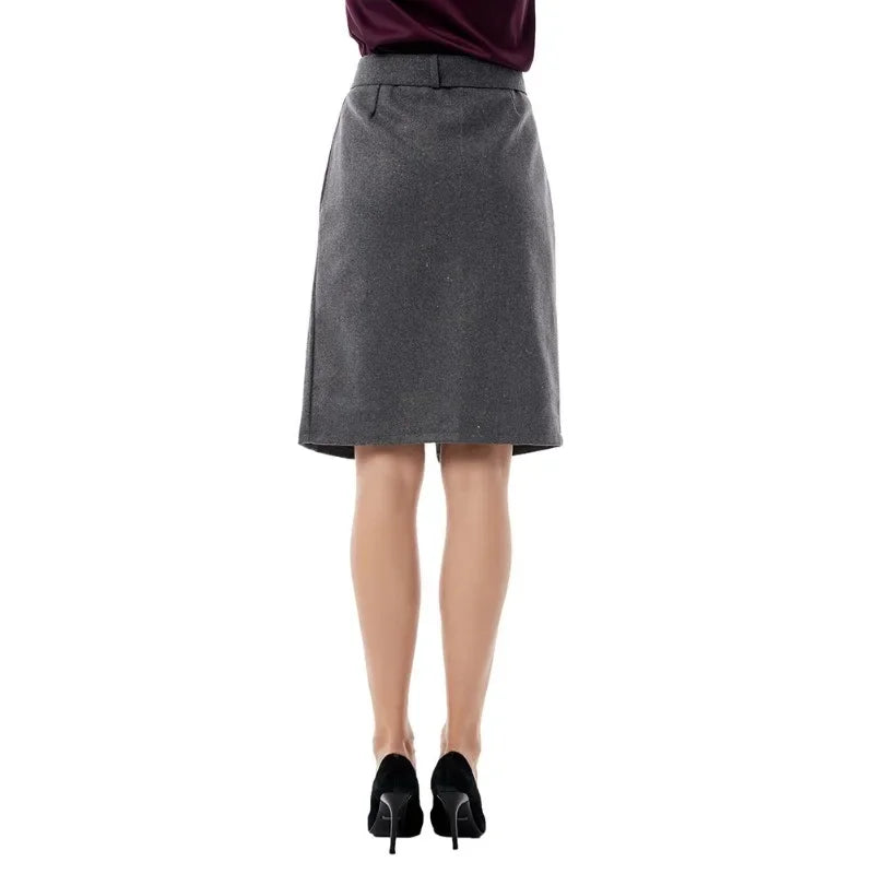 High waist casual mid-length wool pencil skirt