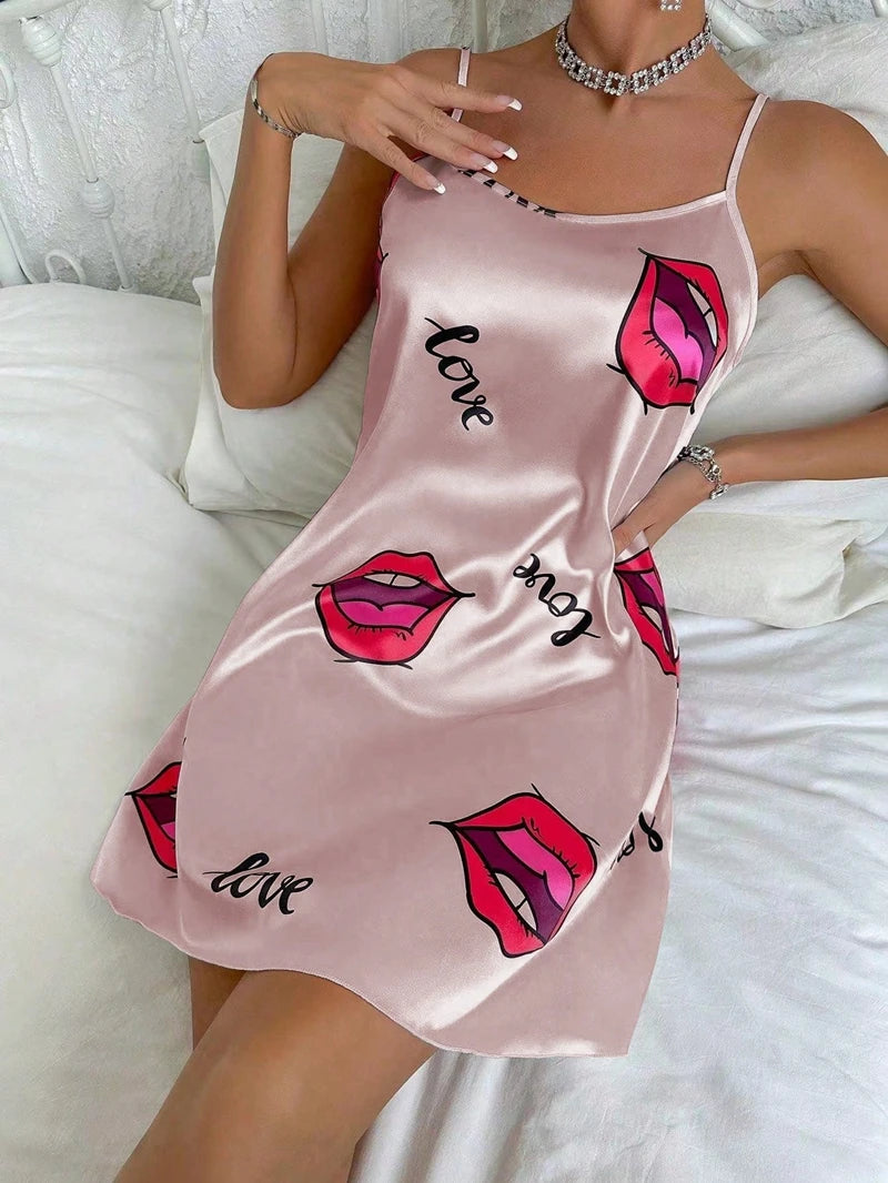 Sexy Butterfly Satin Slip Dress