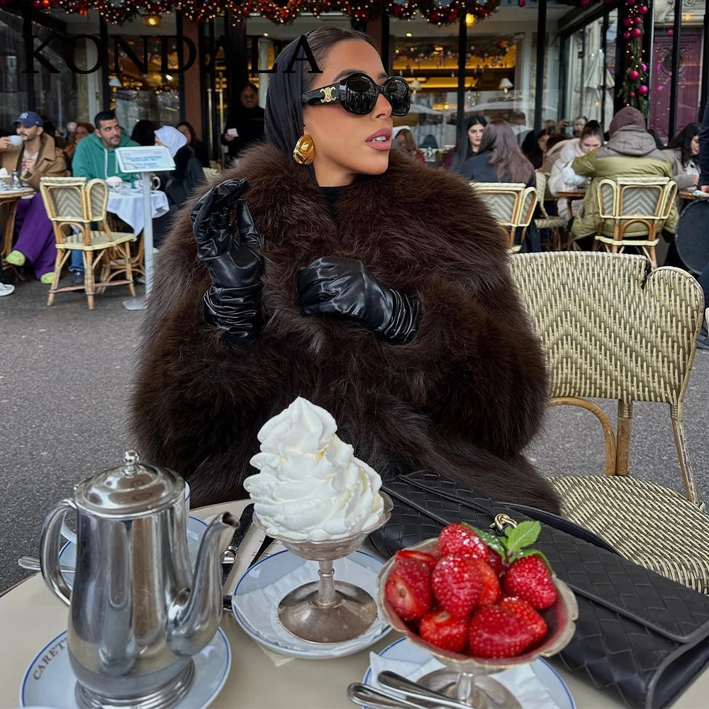 Spring Summer Casual Faux Fur Brown Warm Oversized Elegant Coats