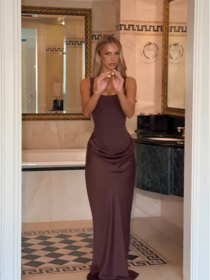 Sling Square Neck Sleeveless Off-shoulder Slim Dress