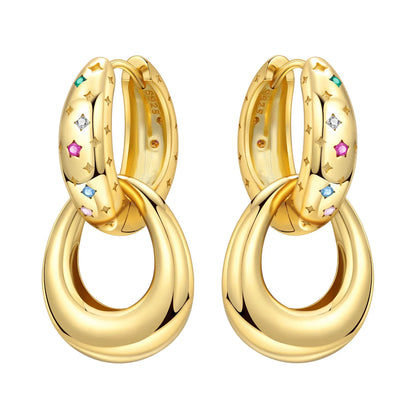 S925 Sterling Silver Zircon 18K Gold Lining Vintage Hoop Earrings