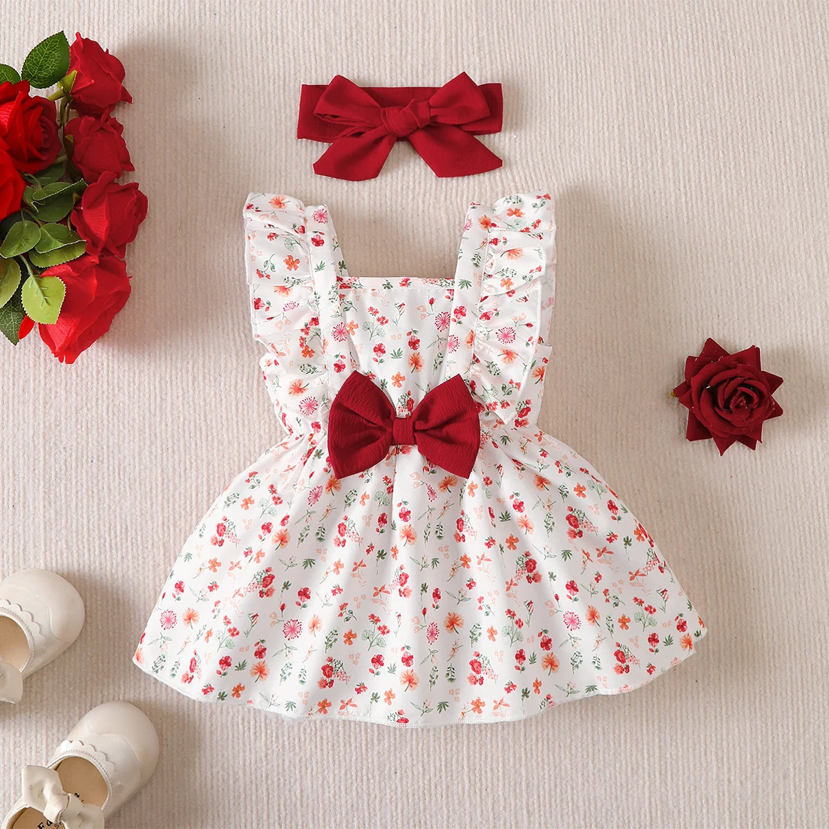 0-24 Months Small floral Ruffle edge sleeveless Dress