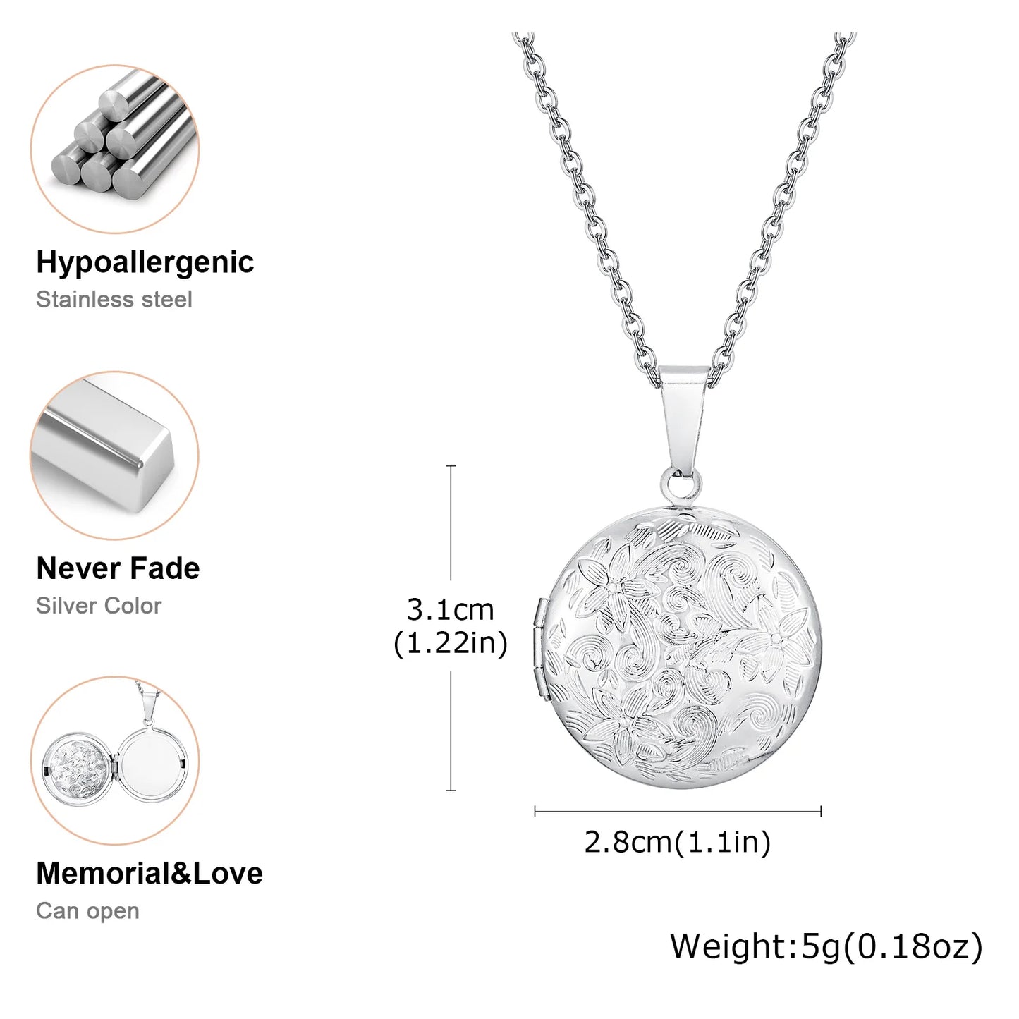 Photo Frame Glossy Stainless Steel Necklaces