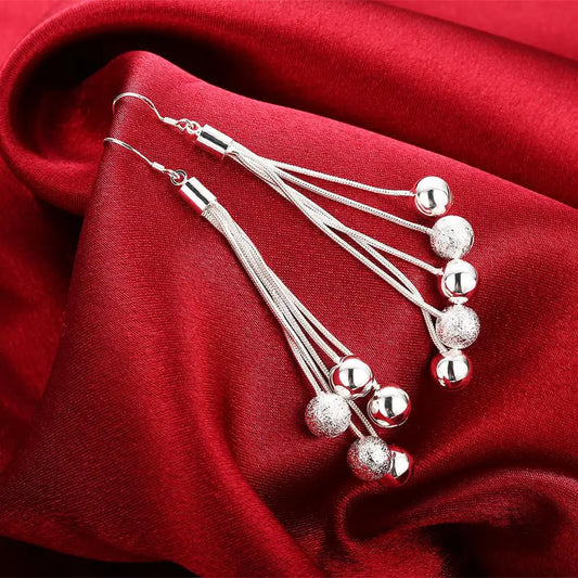 925 Sterling Silver Beads Long Earrings