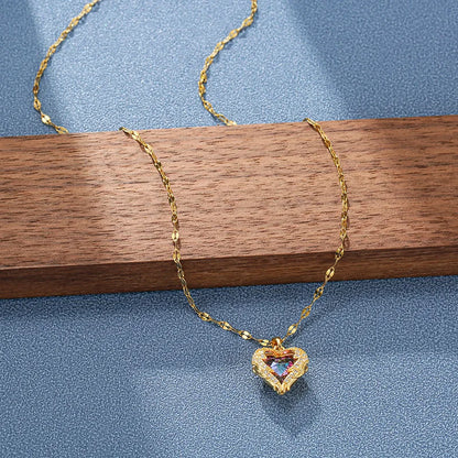 Colorful Crystal Ocean Heart Pendant Necklace Jewelry