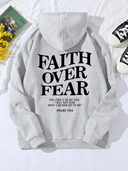 Casual Hoodies Faith Over Fear Letter Printing Sweatshirts Pocket Pullovers