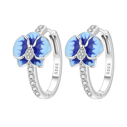 Orstarry Original 925 Sterling Silver Blue Iris Flower Earrings