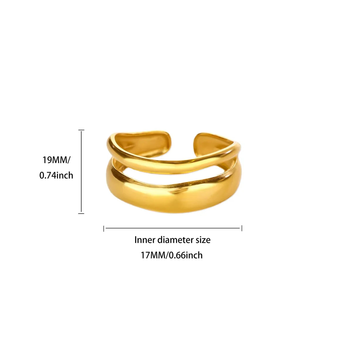 Stainless Steel Irregular Wave Creative Gold Open Punk Rapper Rings