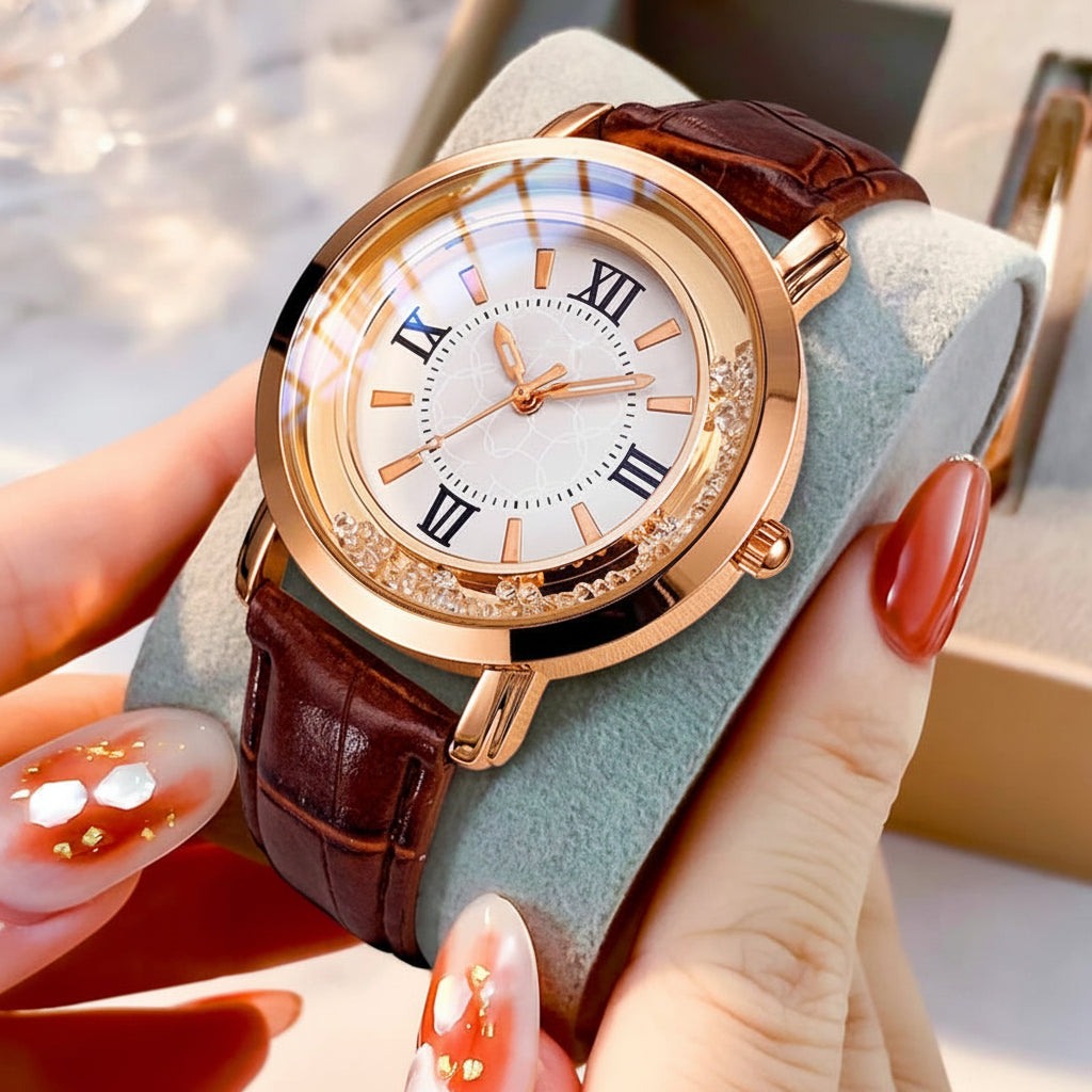 Quartz Leather Strap Diamond Bezel Waterproof Luminous Watch