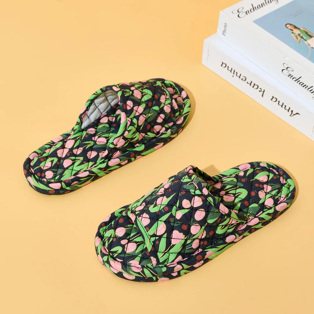 Home Slippers Soft Cotton Floral Floor Slippers