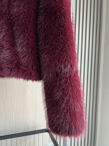 Faux fur Fall/Winter Effect Round Neck Long Sleeve Short Jacket