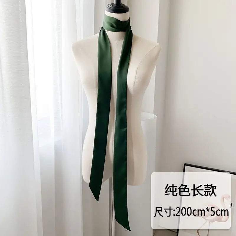 5x200cm Satin Silk Narrow Scarf Neckerchief Solid Neck Scarves Long Silk Thin Scarf