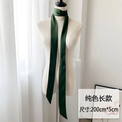 5x200cm Satin Silk Narrow Scarf Neckerchief Solid Neck Scarves Long Silk Thin Scarf