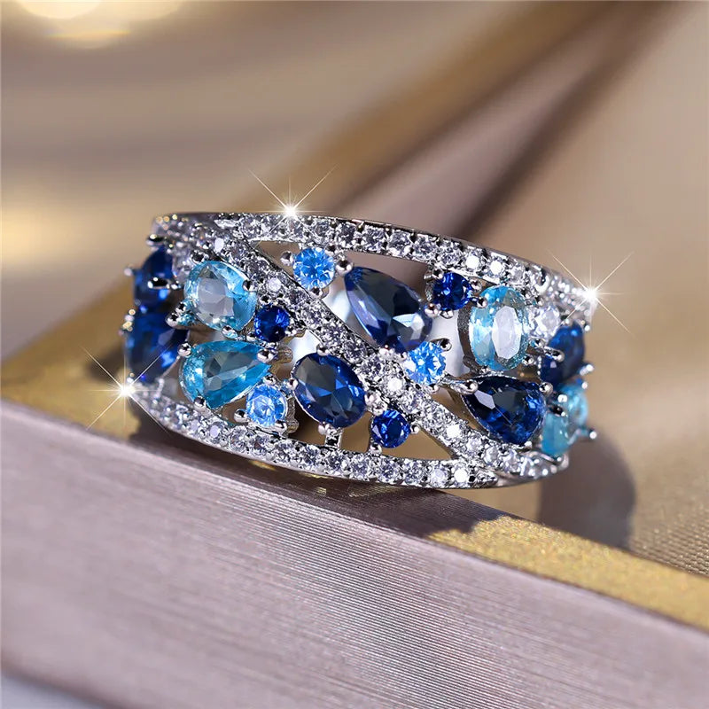 Luxury Blue Zircon Stone Ring