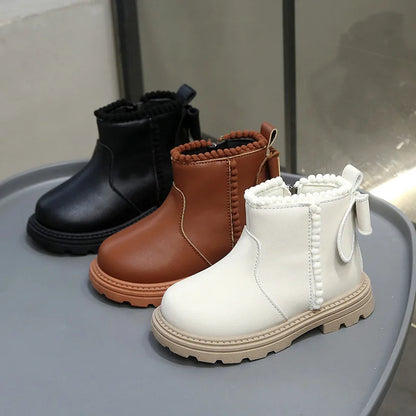 Baby Kids Super Warm Pu Leather Toddler Snow Short Boots