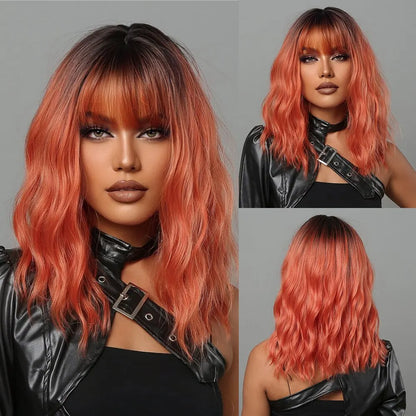 Wavy Bob Short Blonde Dark Roots Wigs