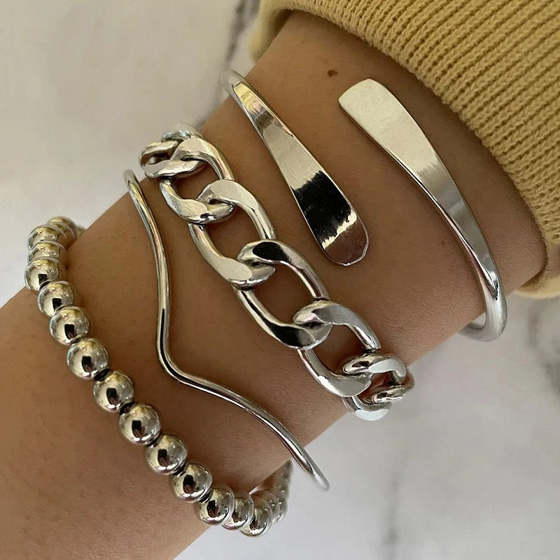 4pcs Punk Curb Cuban Chain Bracelets Set