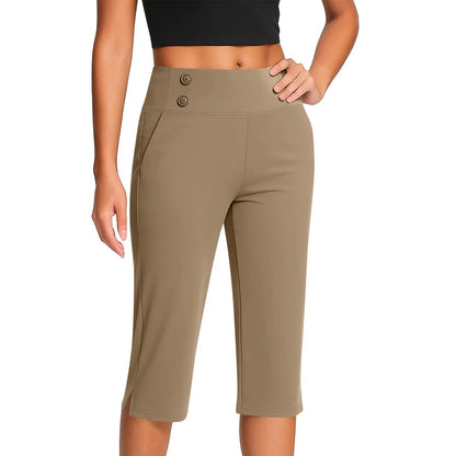 Thin Yoga Button Pocket With Split Hems High Waist Sports Pants