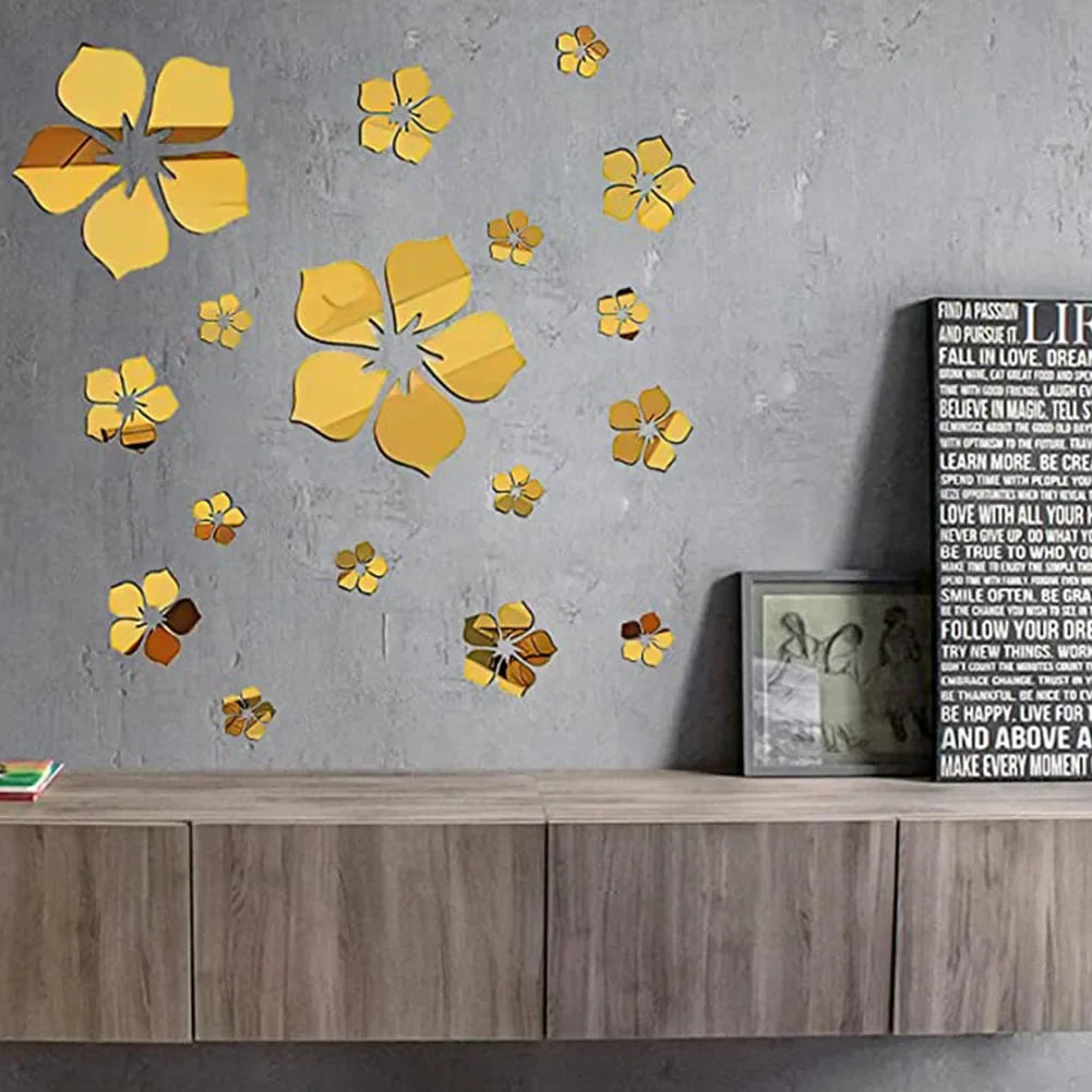 18Pcs 3D Flower Mirror Wall Stickers Home Decoration