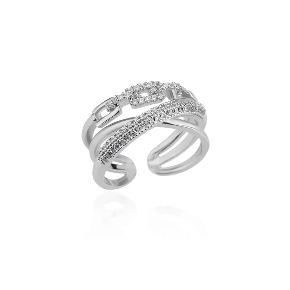 Stainless Steel Round Zircon Geometric Gold Crystal Ring