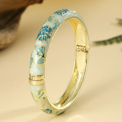 Vintage Enameled Flower Bangles Bracelet