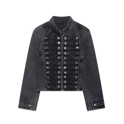 Denim Front Metal Button Decoration Long Sleeve Slim Jacket