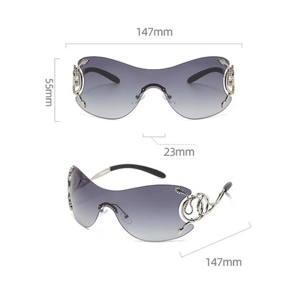 Rimless One-piece Snake Temple Y2K Sun Glasses