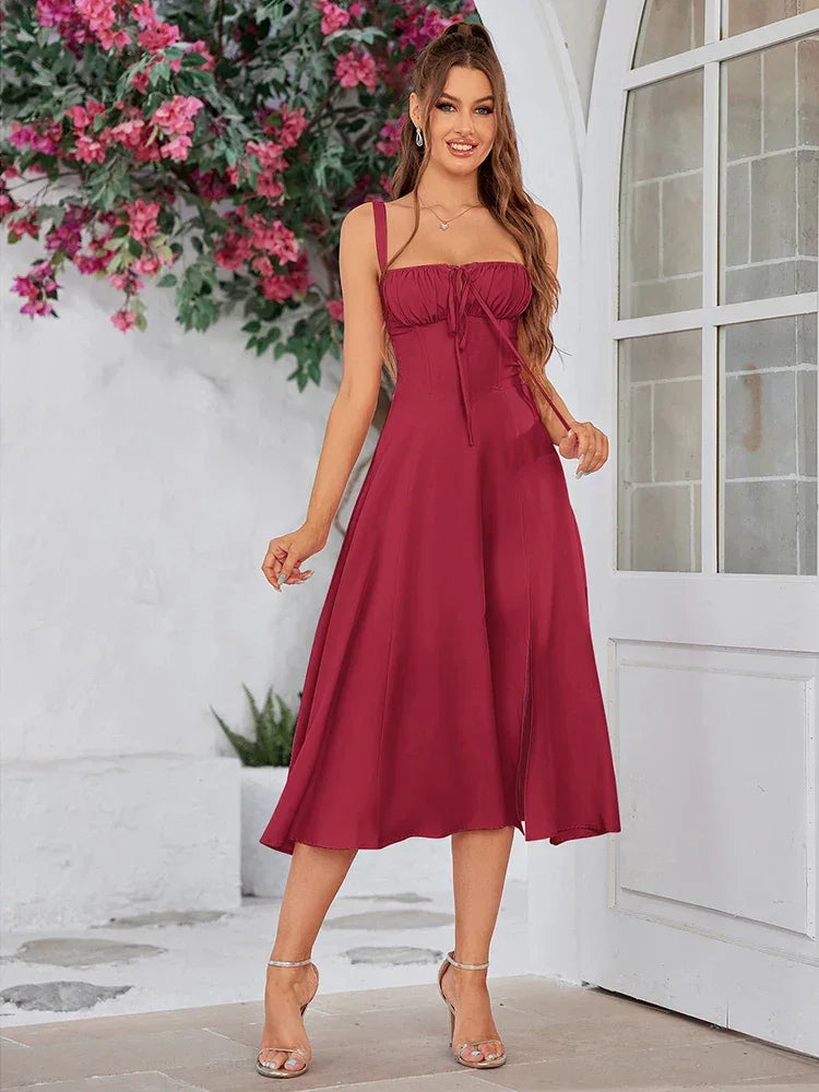 Sweet Solid Sleeveless Long Dress