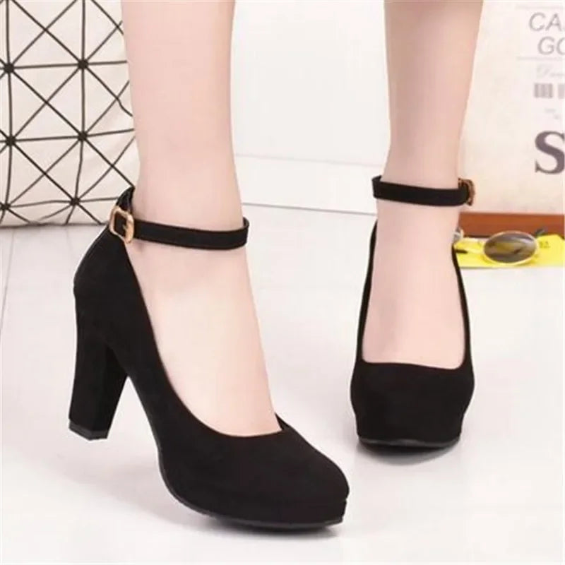 Pumps Flock Thick High Heels Shoes