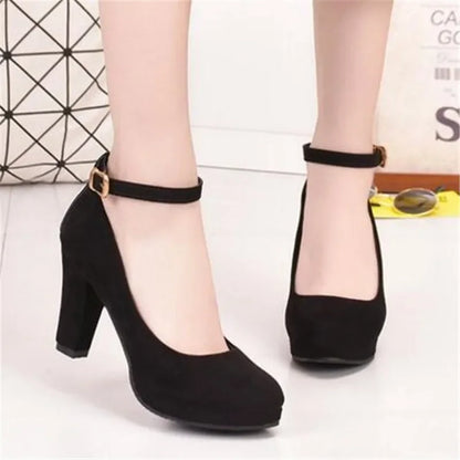 Pumps Flock Thick High Heels Shoes