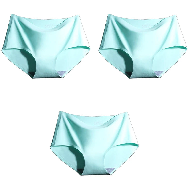 3Pcs/Set Large Size Mid-waist Ice silk Lingerie