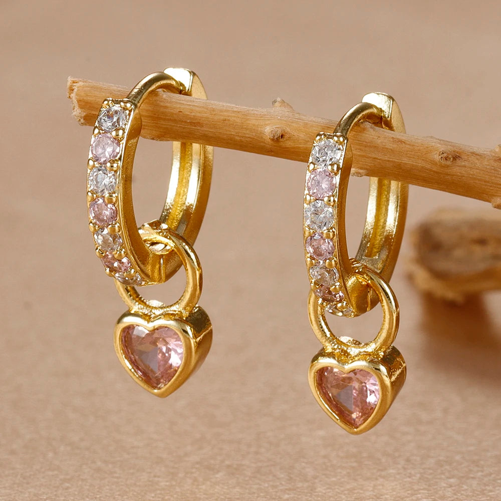 Heart Crystal Zirconia Drop Earrings